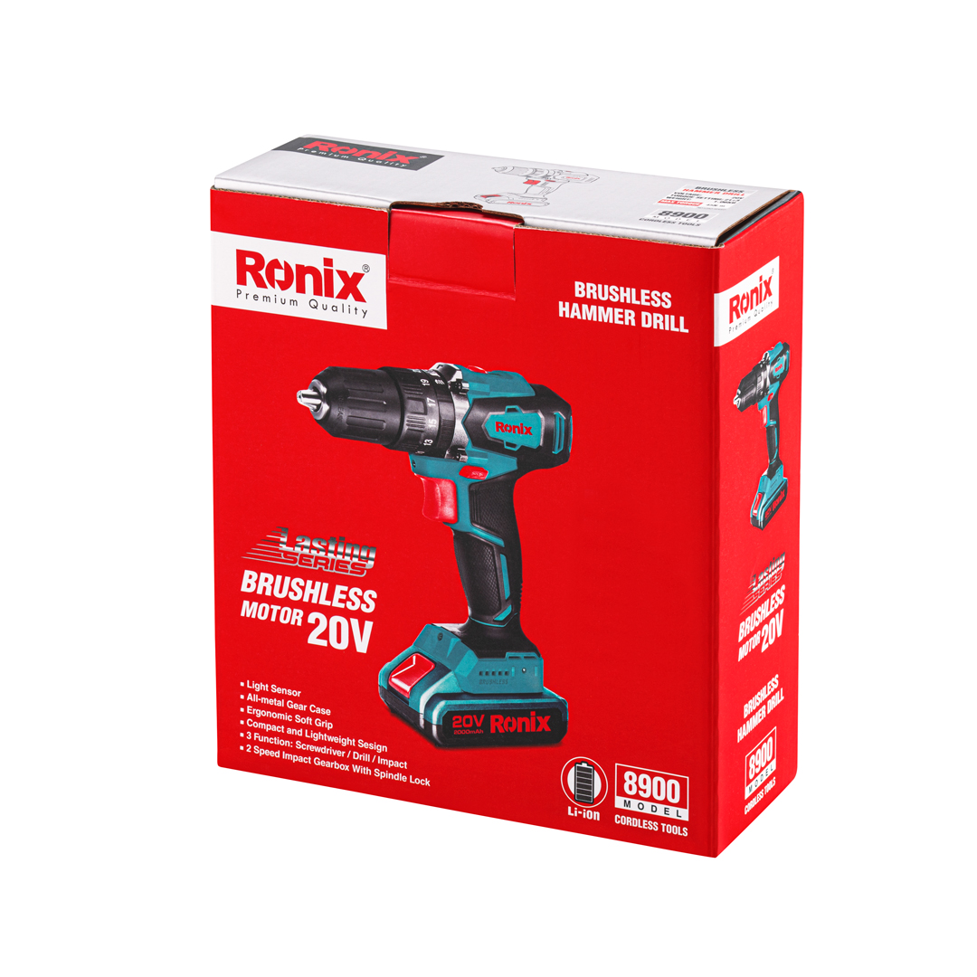 RONIX 20V Brushless Hammer Drill (with 2 20V 2.0Ah Battery and One 20V 2.2A Fast Charger)8900