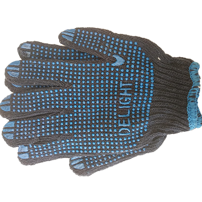 Delight Blue Dotted cotton knitted Hand safety Gloves black