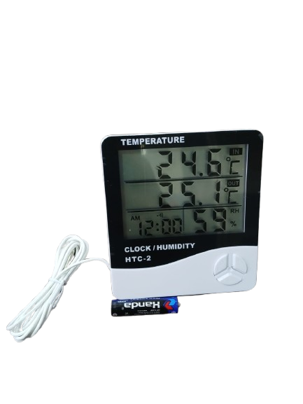 Clock Temperature & Humidity Meter Digital Hygrometer Indoor/Outdoor HTC-2