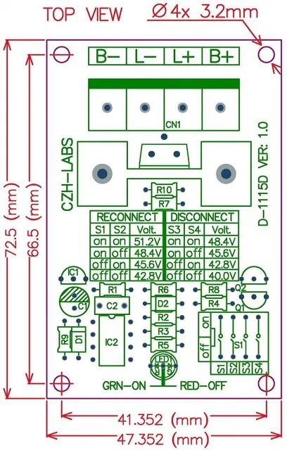 Automatic Low Voltage Disconnect Module LVD CZH-LABS D-1115D, 48V, 30A, Protect & Prolong Battery Life