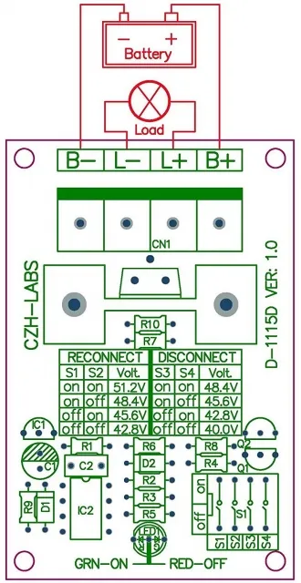 Automatic Low Voltage Disconnect Module LVD CZH-LABS D-1115D, 48V, 30A, Protect & Prolong Battery Life